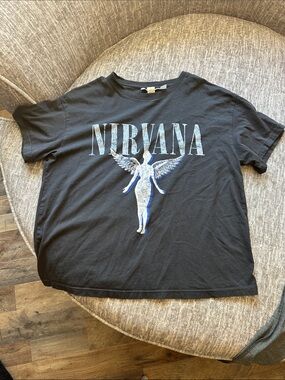H&M Black Nirvana Graphic Tee with Blue Accent